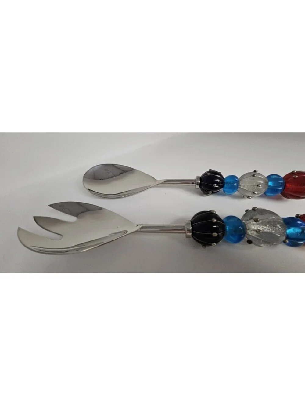 2 Piece Stainless Steel Salad Servers Set Glass Bead Handles Made In India